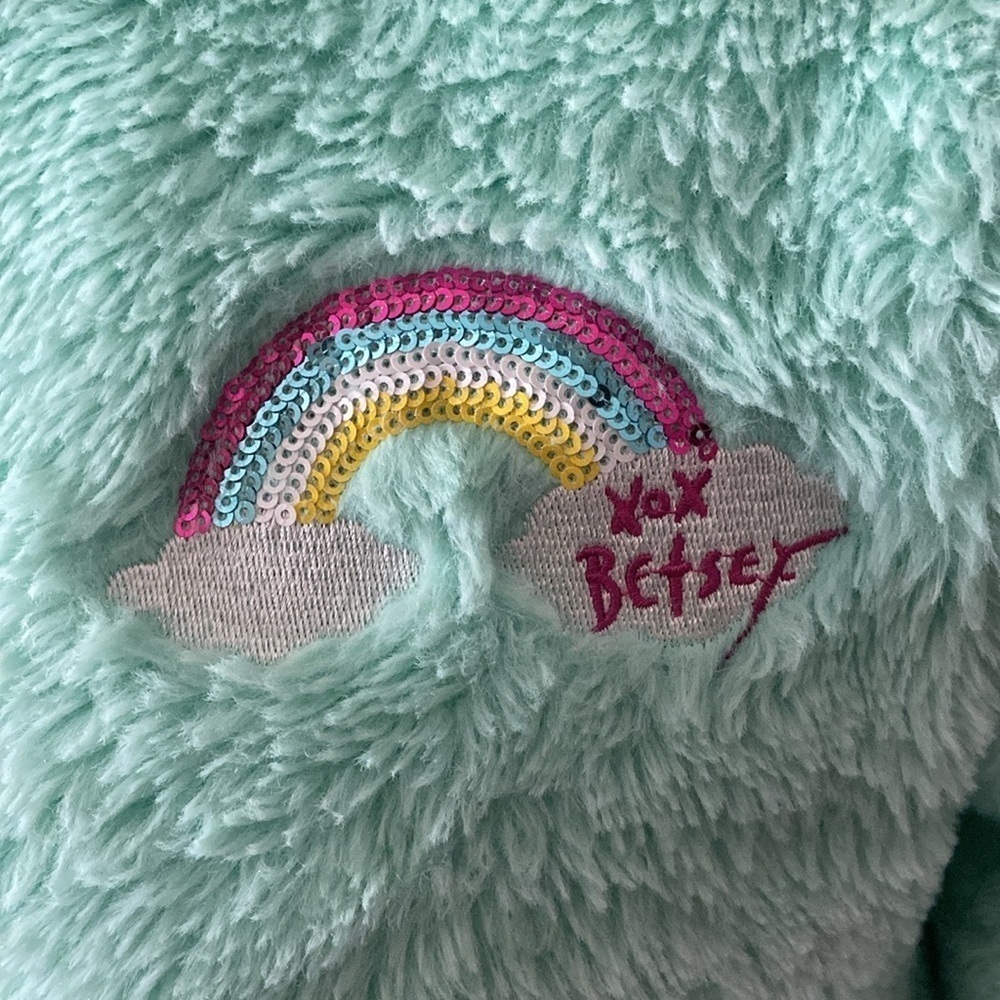 Betsey Johnson Dream Mint Green Pullover Plush Rainbow Hoodie Size Large - Picture 5 of 6